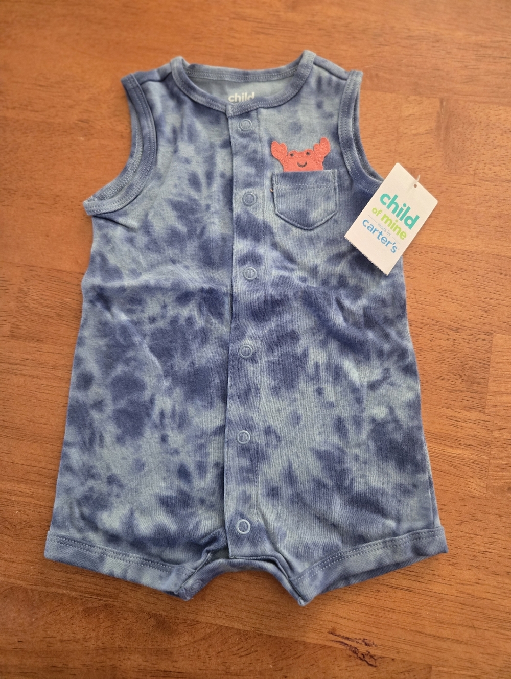 NWT Child of Mine Carter's Baby Boy Romper with A Crab On The Pocket. 0-3 Months